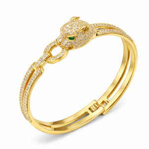 Elegant gold panther bangle bracelet