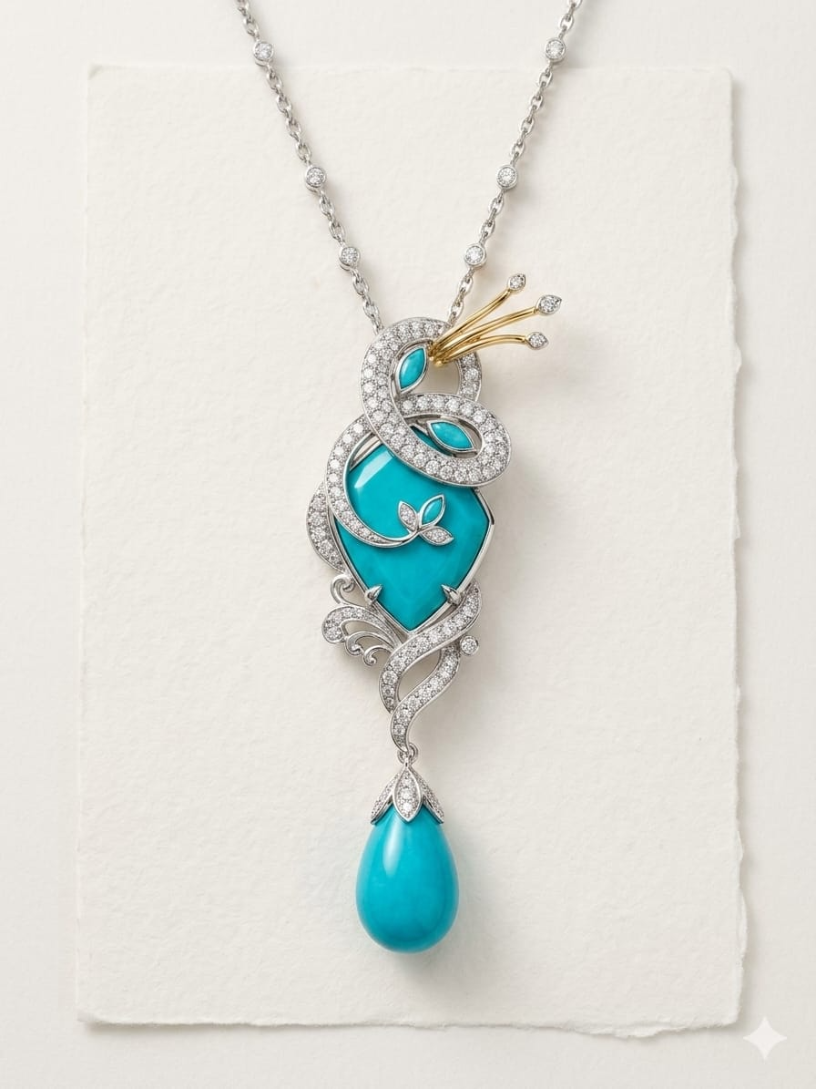 Aurevella Turquelis Serpent Drop Pendant